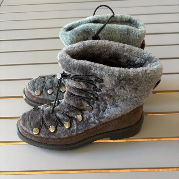 Aquatalia Lorena Winter Snow Boots Womens 6 Gray Suede Shearling Lined Lace-Up - Picture 3 of 10